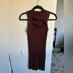 Bodycon Chocolate Brown Dress with Cut Out